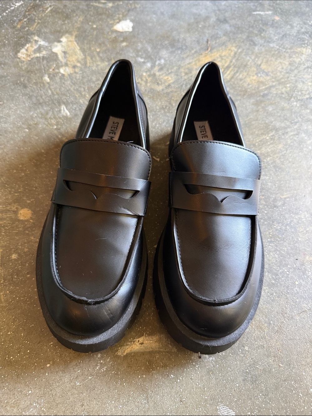 Steve Madden Black Leather Penny Loafers